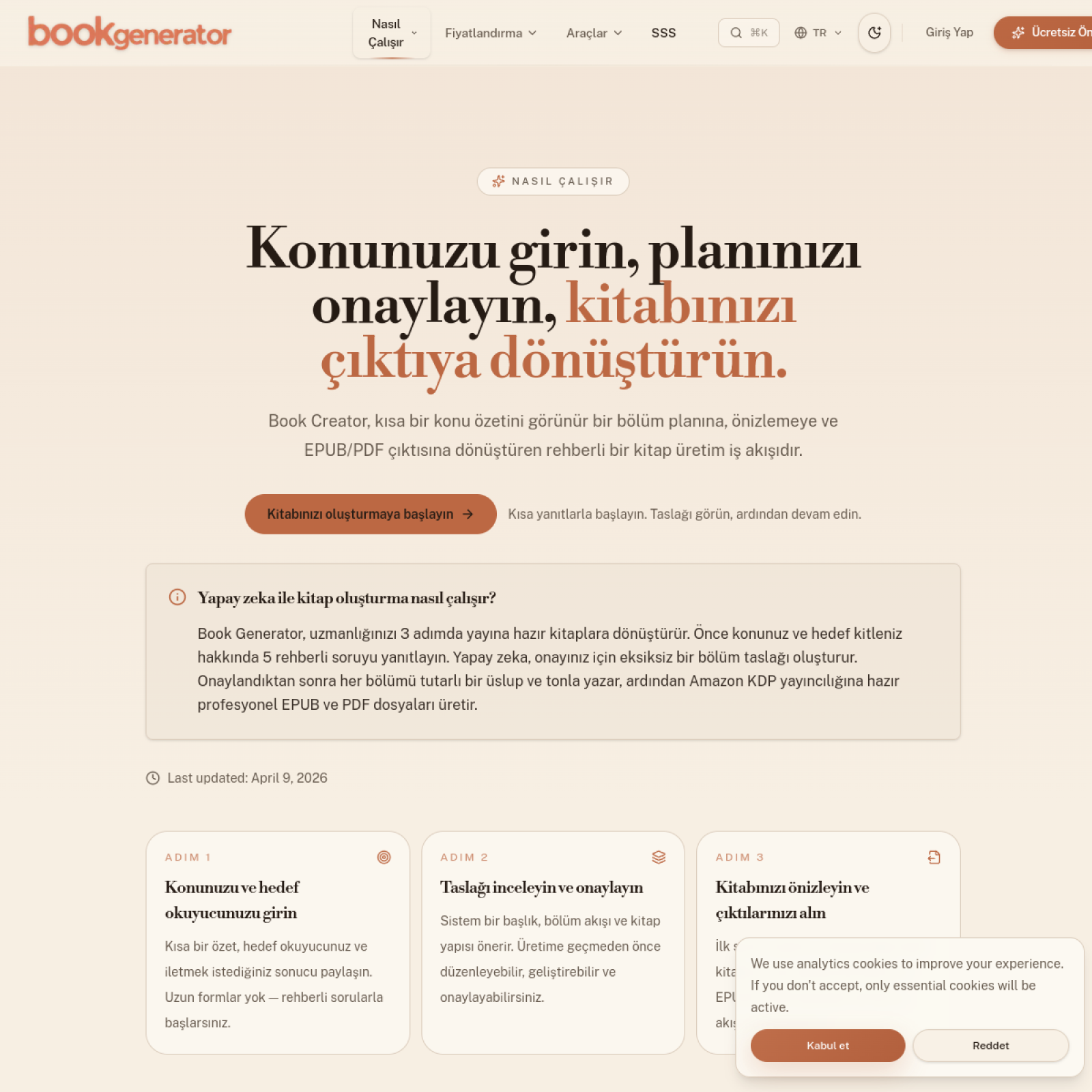 BookGenerator — Global AI ile A’dan Z’ye Kitap Yazma Platformu ekran görüntüsü 1